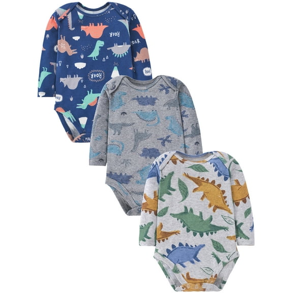 HWJAD Baby Boys' 3-Pack Long Sleeve Bodysuits One-piece 100% Organic Cotton for 0-24 Months Baby Boy