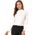 thumbnail image 2 of Blusa de Chifón Allegra K con Cuello Levantado y Volantes Manga Larga Blanco M, 2 of 6