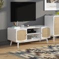 thumbnail image 2 of Natural Rattan TV Stand for 50 Inch TV, Boho Entertainment Center with Storage, Mid Century Modern TV Stand, Boho TV Media Console with Adjustable Shelves for Bedroom, Living Room, White, 2 of 9