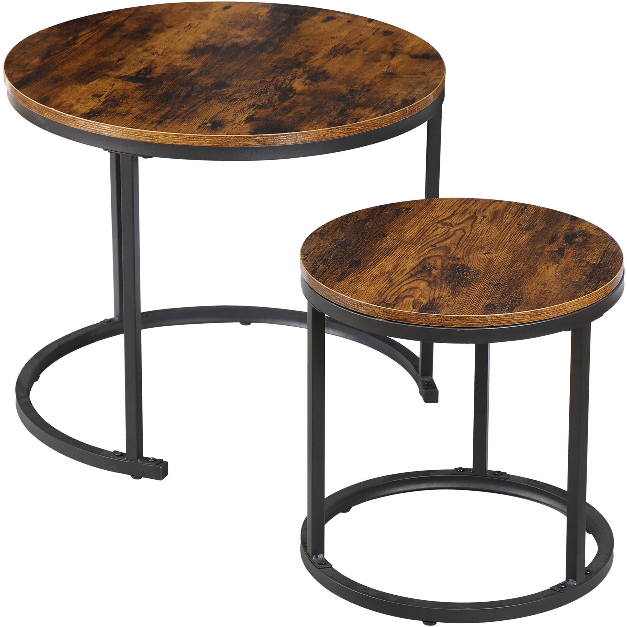 ZENSTYLE Set of 2 Round Coffee Tables Metal Frame Nesting Coffee Table for Living Room Balcony Office