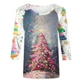 thumbnail image 4 of FDGIU Women's Christmas Shirts 2025 - 3/4 Sleeve Graphic Tee with Xmas Tree & Snowflake Prints, Loose Fit Tunic Top for Holiday, 4 of 5