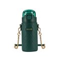 thumbnail image 1 of Yuarrent Botella de agua cruzada de acero inoxidable para mujer, antióxido, Color sólido, 450ml, para viajes al aire libre, pajita, al vacío Teteras Verde Yuarrent HA080448-04, 1 of 6