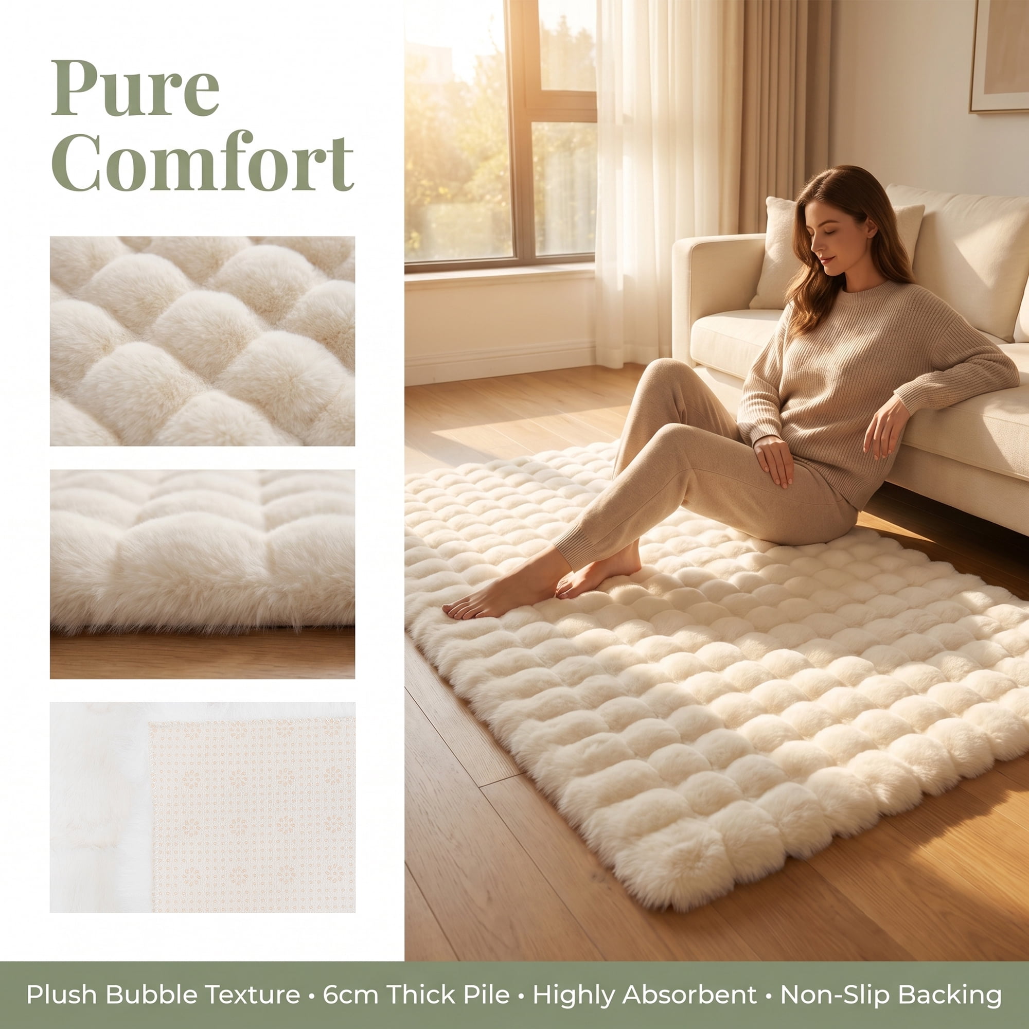 Unique Bargains Geometric Absorbent Shaggy Area Rug Non-Slip Plush Carpet 32" x 20" White