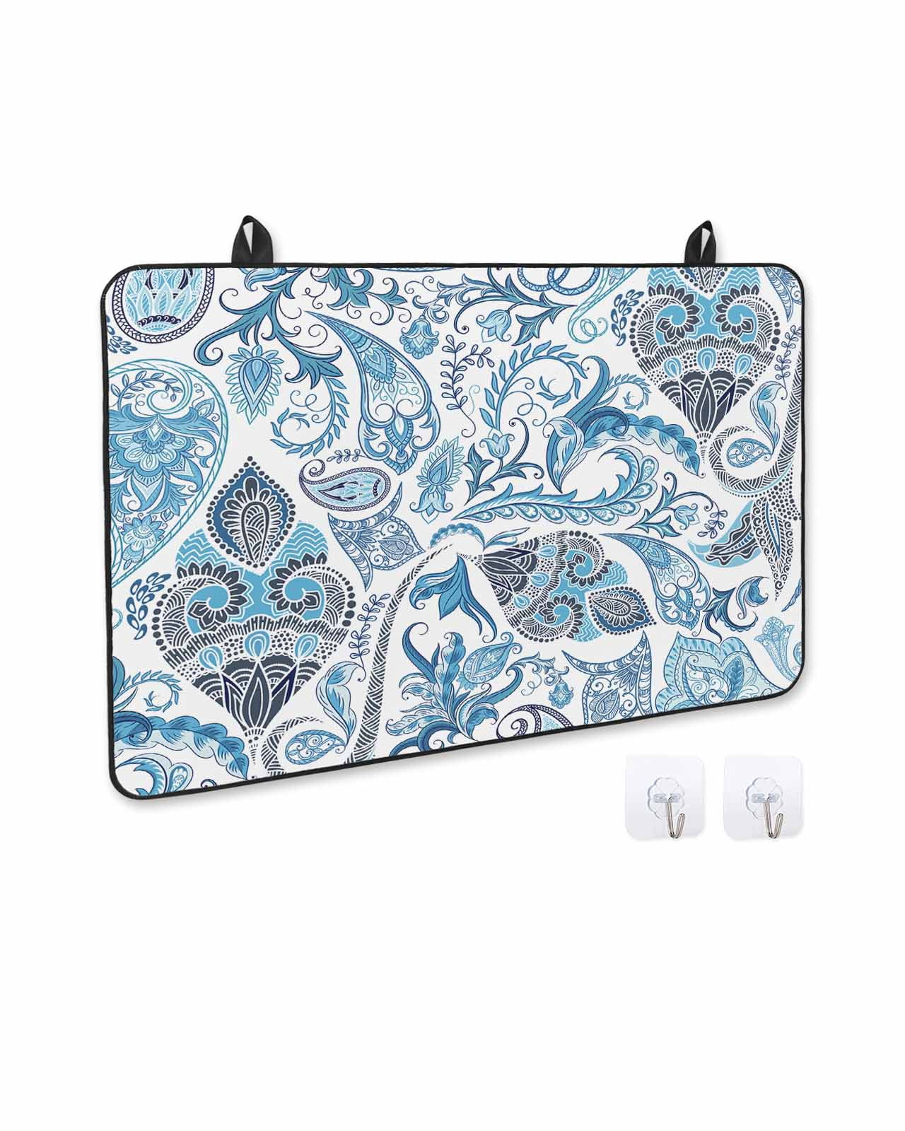 nqOlkjepod Large Induction Cooktop Protector Mat 36"x21", Blue Paisley Stove Top Covers for Electric Stove, Ethnic Abstract Art Vintage Decorative Stove Burner Cover Mats, Glass Top Stove Cover