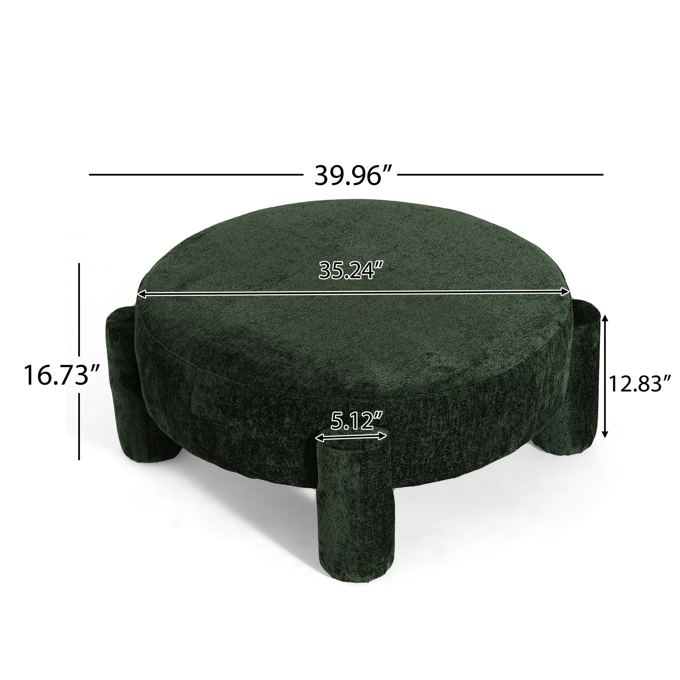 Christopher Knight Home 40" Round Large Accent Ottoman, Fully Upholstered Velvet with Tube Legs, Green