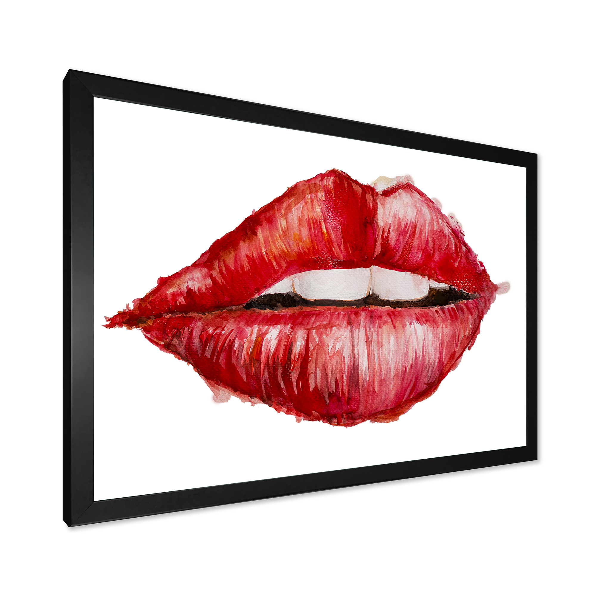 Designart 'Valentines Day Red Female Lips' Modern Framed Art Print