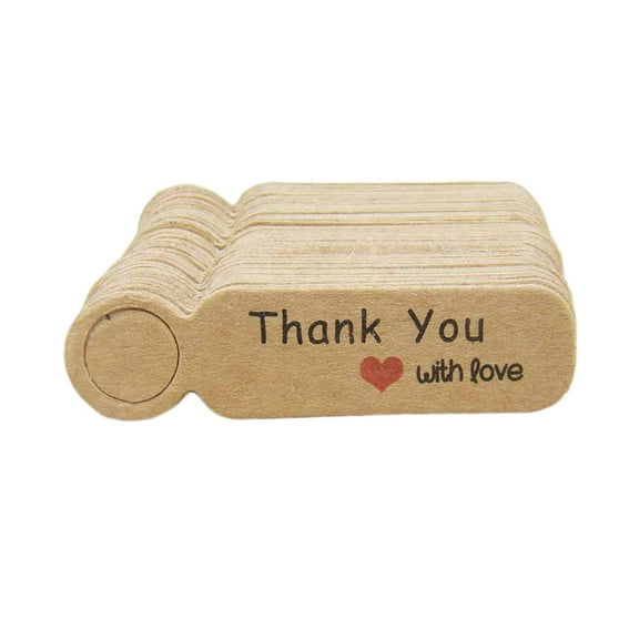 100Pcs Hanging Tags Paper Tags with Hole for Clothing Retail Valentine's Day Brown Thank You