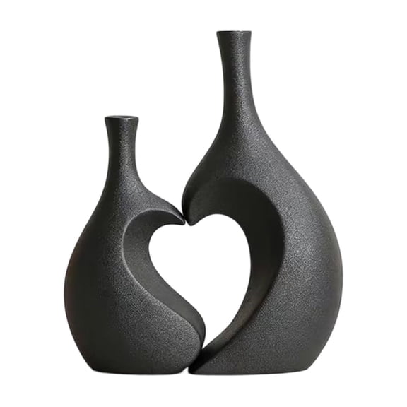 Heart Shaped Plastic Vase Modern Faux Ceramic Sculptural Decor For Living Room Bedroom Black 9 Inch