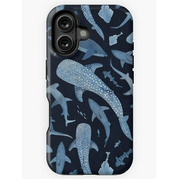 Monochrome Blue Shark Ocean Art Phone Case for iPhone 11 12 13 14 15 16 17 Pro Max