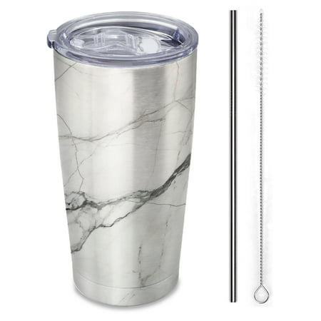

white marble background with gray veins Insulated 20 oz Stainless Steel Travel Tumbler Reusable Straw & Brush Hot & Cold Drinkware for Car Office Outdoor