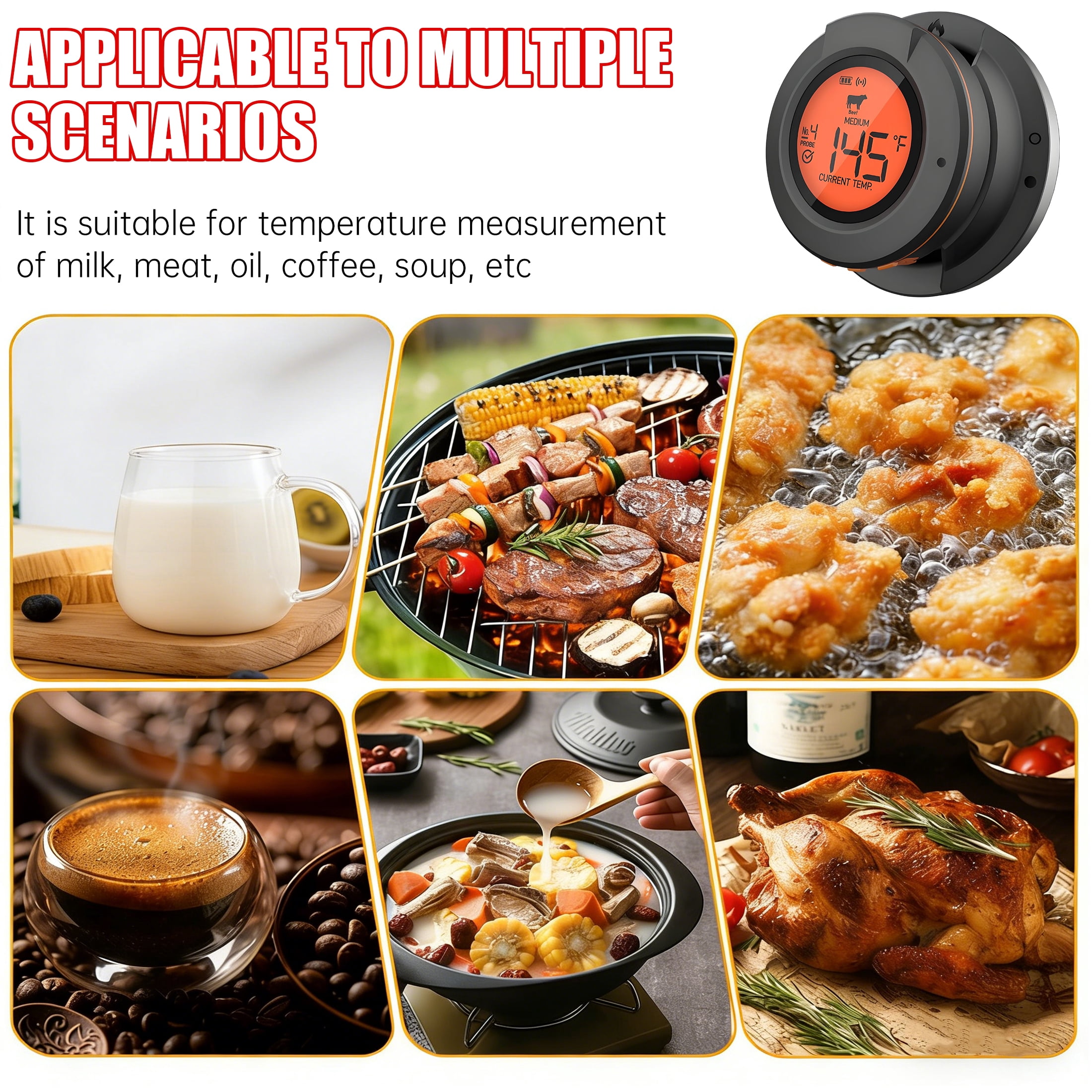 GJX Digital Meat Thermometer,Detachable Wireless Meat Thermometer,Waterproof Instant Read Thermometer for Indoor and Outdoor Cooking