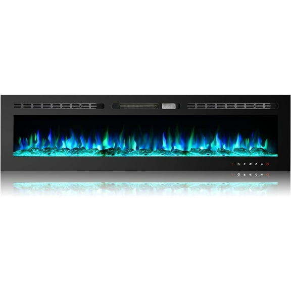 EROMMY 70 in Electric Fireplace Insert, Recessed and Wall Mounted Fireplace Linear Fireplace with Timer, Remote Control, Touch Screen, Overheating Protection, Log&Crystal, Adjustable Flame, 750/1500W