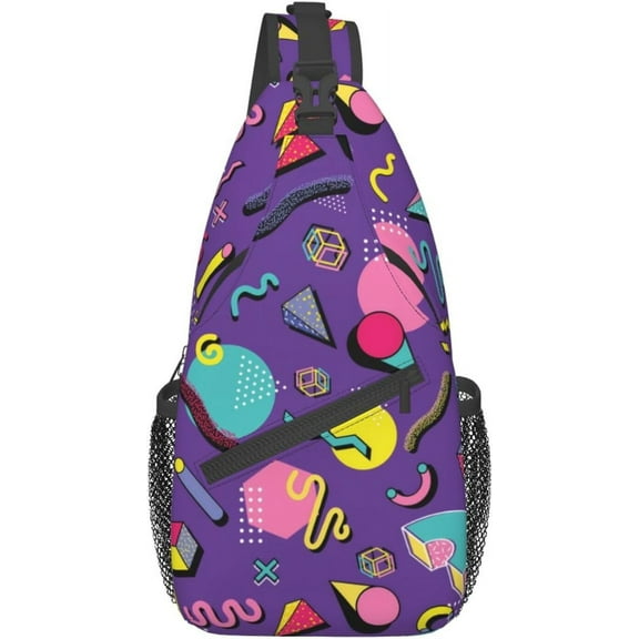 Purple 80s 90s Style Pattern Sling Bag Crossbody Hiking Travel Chest Bags Backpack Shoulder Daypack for Women Men