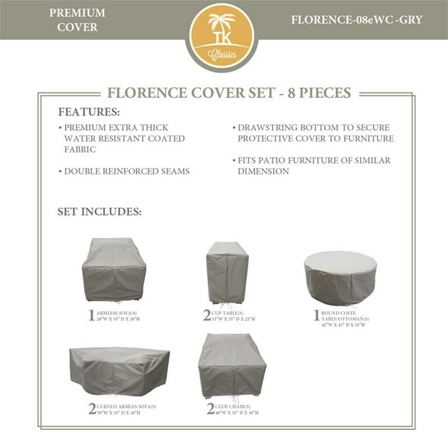 TK Classics Florence 8 Piece All Weather Fabric Protective Cover Set in Gray