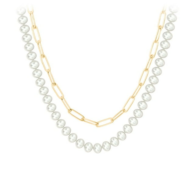 Layering Necklace with Pearls and Paperclip Chain