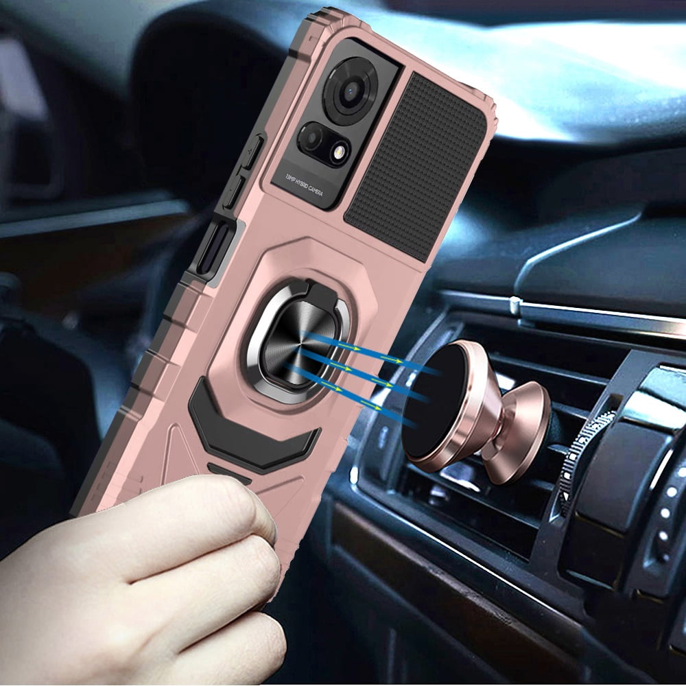 For TCL K24 Hybrid Dual Layer with 360° Rotate Magnetic Ring Stand Holder Kickstand TPU Rugged PC Shockproof Cover ,Xpm Phone Case [ Rose Gold ]