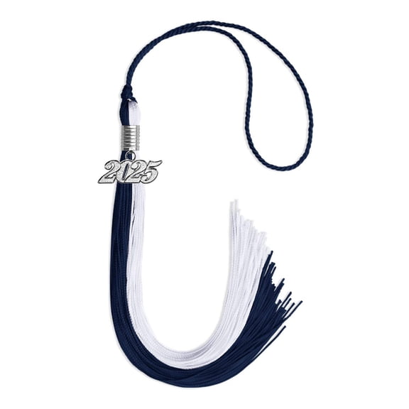 Endea Graduation Navy Blue/White Graduation Tassel with Silver Date Drop