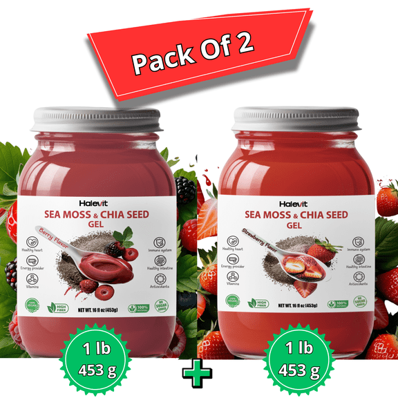 Halevit | Irish Sea Moss Gel | Sea Moss, Chia Seeds, Berry, Strawberry | Pack Of 2 Jars | Made In USA