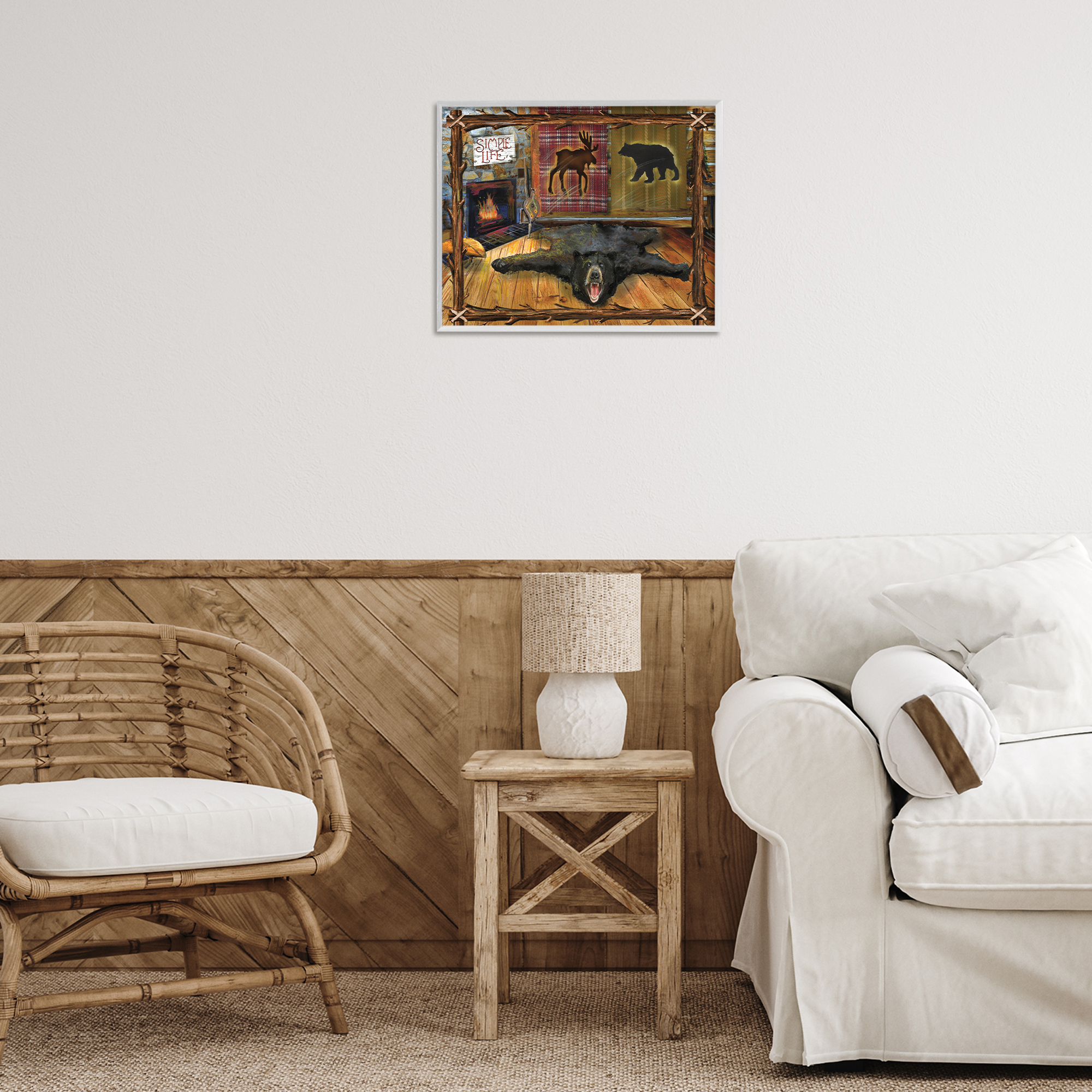 Stupell Industries Rustic Cabin Interior Animals & Insects Painting White Framed Art Print Wall Art, 20 x 16