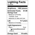 thumbnail image 3 of Great Value LED Light Bulb, 14 Watts (100W Equivalent) BR30 Floodlight Lamp E26 Medium Base, Dimmable, Soft White, 4-Pack, 3 of 8