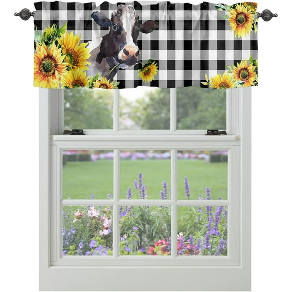 Rdsfhsp Farmhouse Color 3 Cow Sunflower Rod Pocket Light Filtering Kitchen Standard Curtains, 54 x 18 in