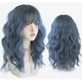 thumbnail image 2 of Chic Korean Fashion 21 Inch Long Fluffy Curly Wavy Wig Bangs, Natural Heat-Resistant Synthetic Hair Wigs with Fringe For Cosplay and Daily Wear (Blue Ombre), 2 of 6