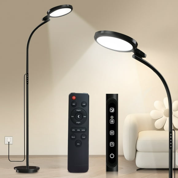 Happy Lamp 10000 LUX UV-Free Sun Lamp, 2 in 1 Desk & Floor Daylight Lamp 5 Colors & 5 Brightness Levels with Remote Control & Touch Control for Reading/Relaxing/Learning (Black)