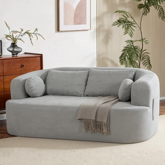 Loveseat Sofa-in-a-Box, 67" Chenille 2-Seater Couch with Deep Seats, 32D High-Resilience Foam, No Assembly Required, for Living Room, Small Space, Gray