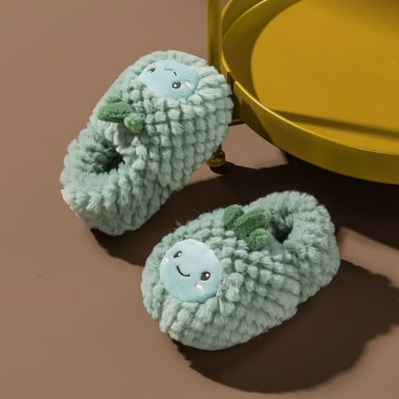

Fashion Autumn And Winter Boys And Girls Slippers Flat Bottom Soft Lightweight Comfortable Warm Cover Heel Cute Cartoon Fruit Pineapple Face Pattern Green 170