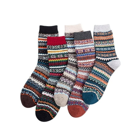 

Dadaria Cozy Socks for Women 5Pairs Women Warm Winter Socks Retro Print Thick Knit Cozy Middle Tube Socks Red Women