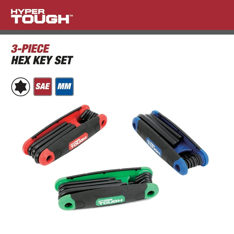 3 pack) Hyper Tough 3-Pack Folding Hex Key Set with SAE Metric and