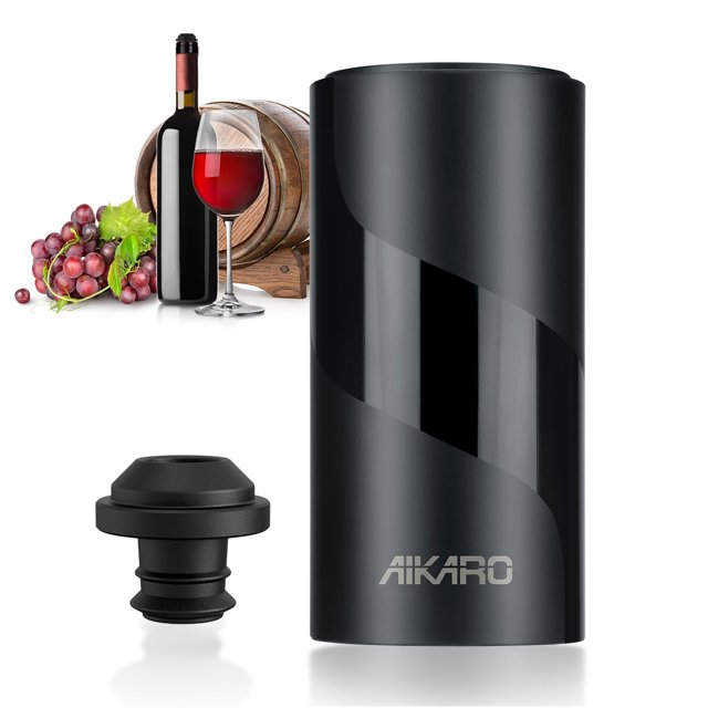 AIKARO - Electric Wine Saver Vacuum Pump with Bottle Stopper Automatic Wine Preserver, Battery Operated