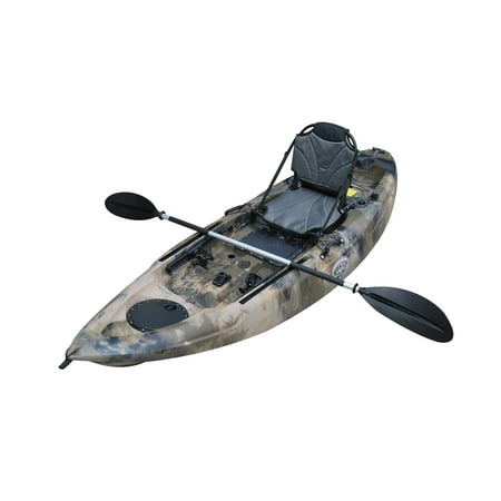 BKC FK285 9.5' Sit On Top Single Fishing Kayak W/ Upright Back Support Aluminum Frame Seat, Paddle Included Solo Sit-On-Top Angler (Best Sit In Kayak Seat)