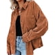 thumbnail image 5 of Beaully Camisas de pana con botones para mujer, chaqueta informal de manga larga de gran tamaño (marrón), 5 of 6