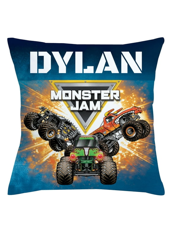 Personalized Monster Jam Trucks Throw Pillow - Logo Blue