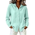 thumbnail image 5 of Womens Cotton Linen Hoodies Sun Protection Lightweight Beach Shirt Long Sleeve Button Down Sun Shirts Cover Ups Light Blue, 5 of 9