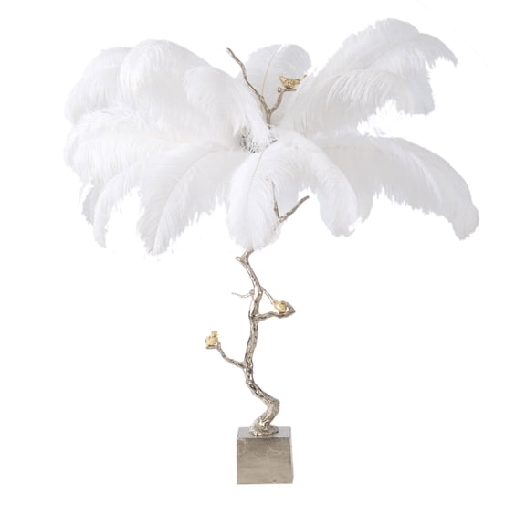 A&B Home Branch and Feather Lamp - Champagne, White Finish