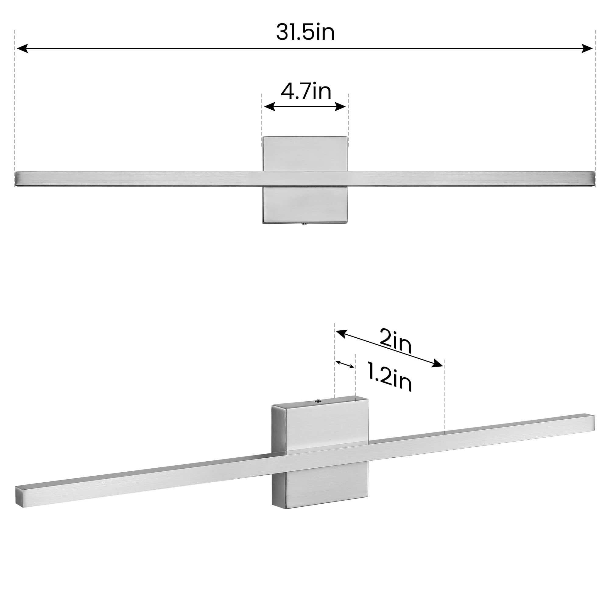 KAISITE 32 inch Modern Vanity Lights for Bathroom Lighting Fixtures over Mirror Dimmable Integrated LED Brushed Nickel , Silver, 3500K Warm Light