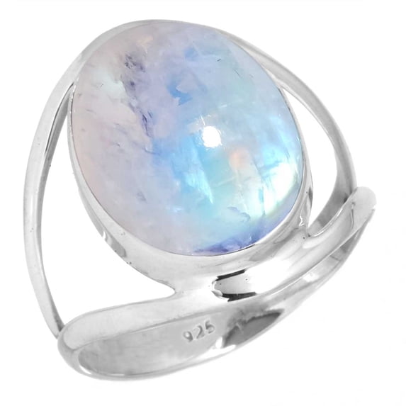 925 Silver Ring For Women - Teens White Natural Rainbow Moonstone Stone Silver Ring Size 10 June Birthstone Costume Silver Ring Size 10 Gift For Wife On Birthday 925 Silver Jewelry With Gemstone