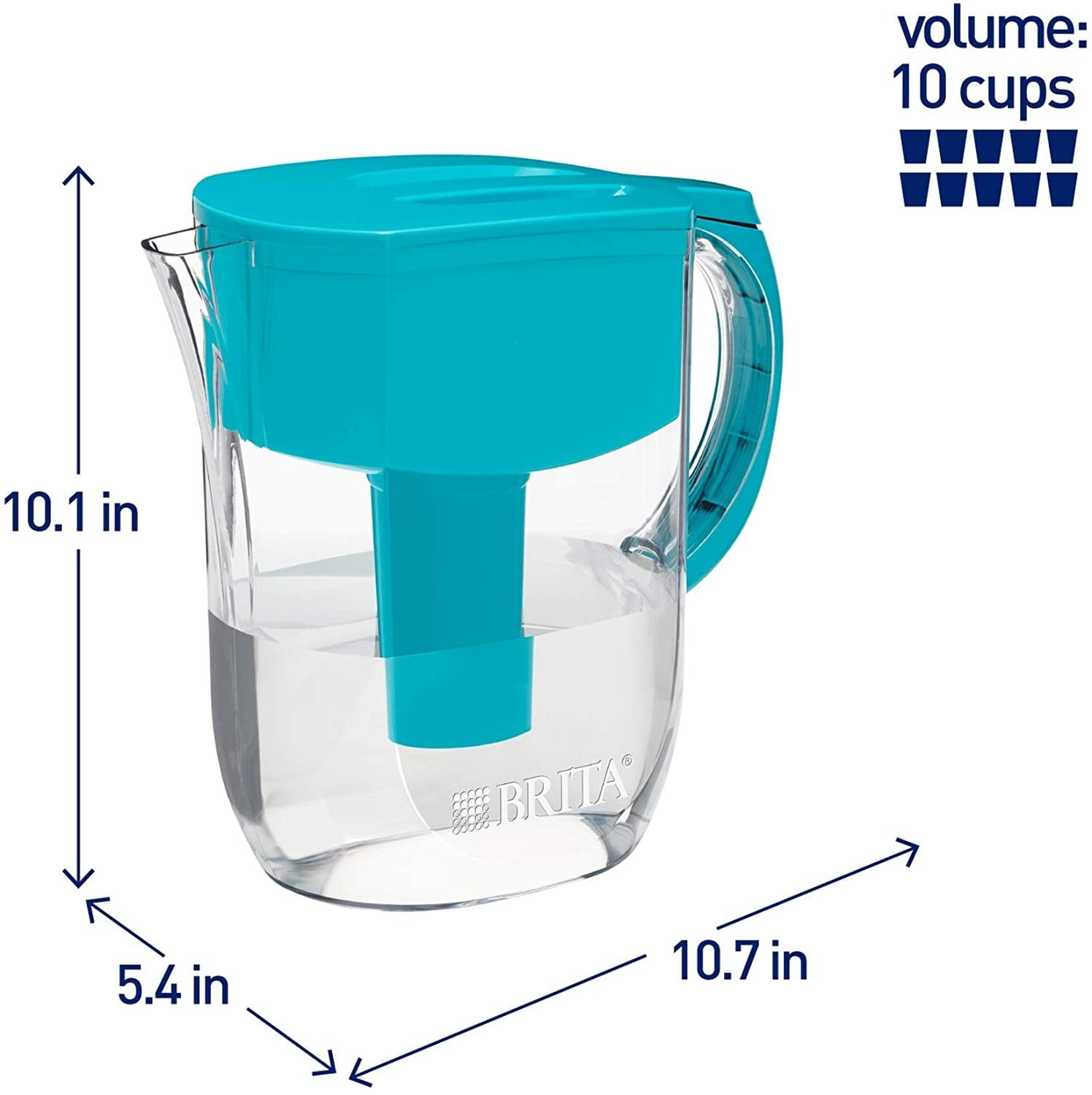 Brita Longlast Everyday Water Filter Pitcher, Turquoise, Large 10 