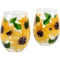 thumbnail image 3 of Market Street Gallery - Hand-Painted Sunflower Stemless Wine Glass Set - Rustic Country Farmhouse Decor - Kitchen Gift, Set of 2, 3 of 8