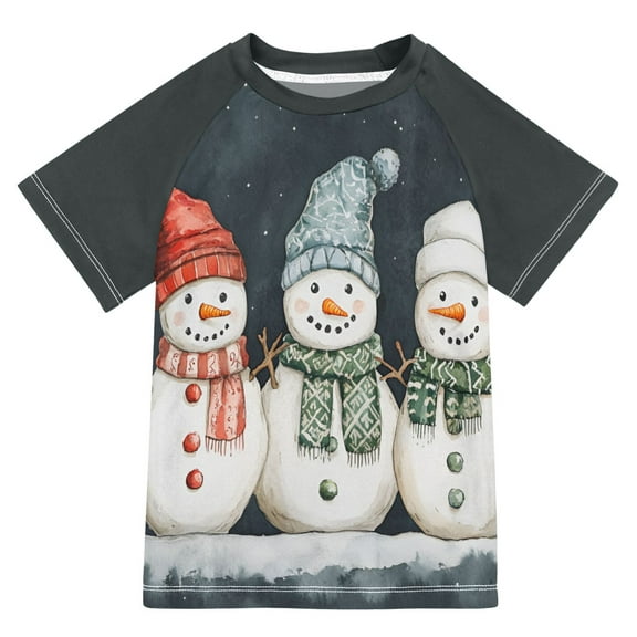 FORMRS Boys Rash Guard with Short Sleeves UPF 50 Swim Shirts Sizes 3-12T, Green Snowmen