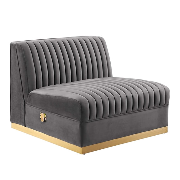 Maklaine Contemporary Velvet and Stainless Steel Armless Chair in Gray