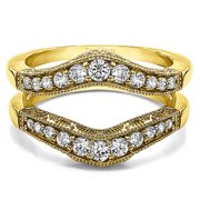 TwoBirch Brilliant Moissanite Mounted Vintage Style Filigree and Milgraining Contour Ring Guard In Sterling Silver (0.66ctw)