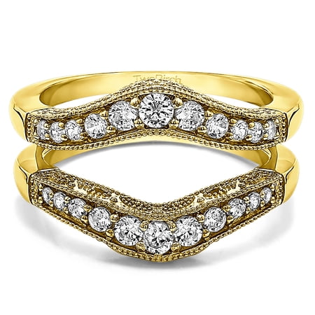 TwoBirch Brilliant Moissanite Mounted Vintage Style Filigree and Milgraining Contour Ring Guard In Sterling Silver (0.66ctw)