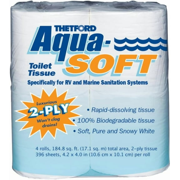 Aqua-Soft Toilet Tissue - Toilet Paper for RV and marine - 2-ply - 03300 (Pack of 4 rolls) , White