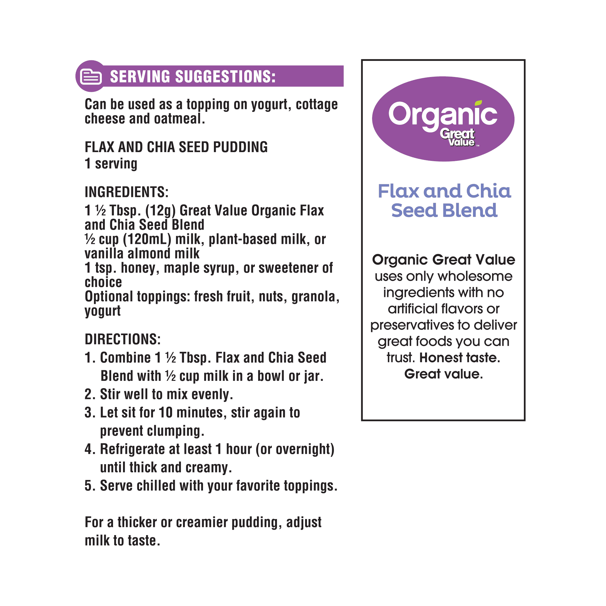 Great Value Organic Cold Milled Ground Flax and Chia Seed Blend with No Allergen 16 oz