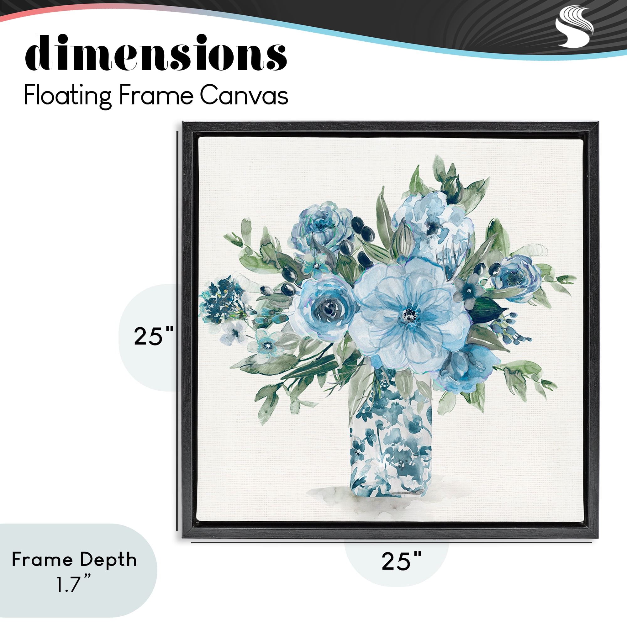 Stupell Industries Pastel Blue Bouquet Foliage Black Framed Floater Canvas Wall Art, design by Carol Robinson