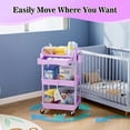 thumbnail image 5 of 3 Tier Rolling Utility Cart with Removable Drawer, Bathroom Storage Organizer with 2 Lockable Wheels, Mobile Shelving Unit for Kitchen, Office, Snack, Craft, Makeup, Baby Essentials, Purple, 5 of 7