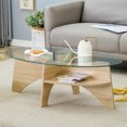thumbnail image 1 of Oval tempered glass coffee table,Natural Wood, 1 of 21